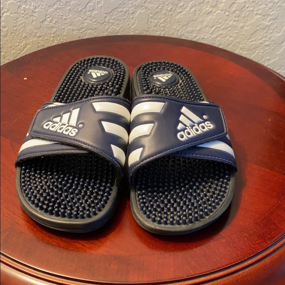 Adidas slides size 6 blue & white like new